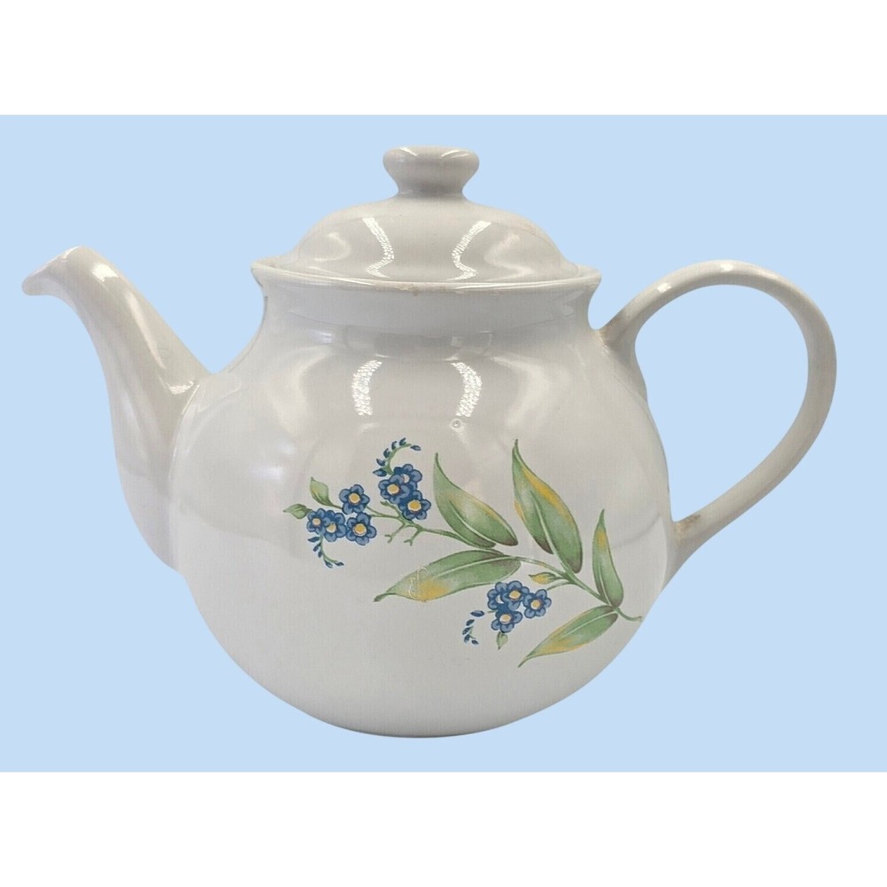 Vintage Corelle Coordinates My Garden Stoneware Teapot White Blue  Pink Flowers